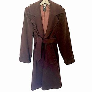 Vintage State of Claude Montana Wool Full Length Chocolate Brown Wrap Coat SZ 6